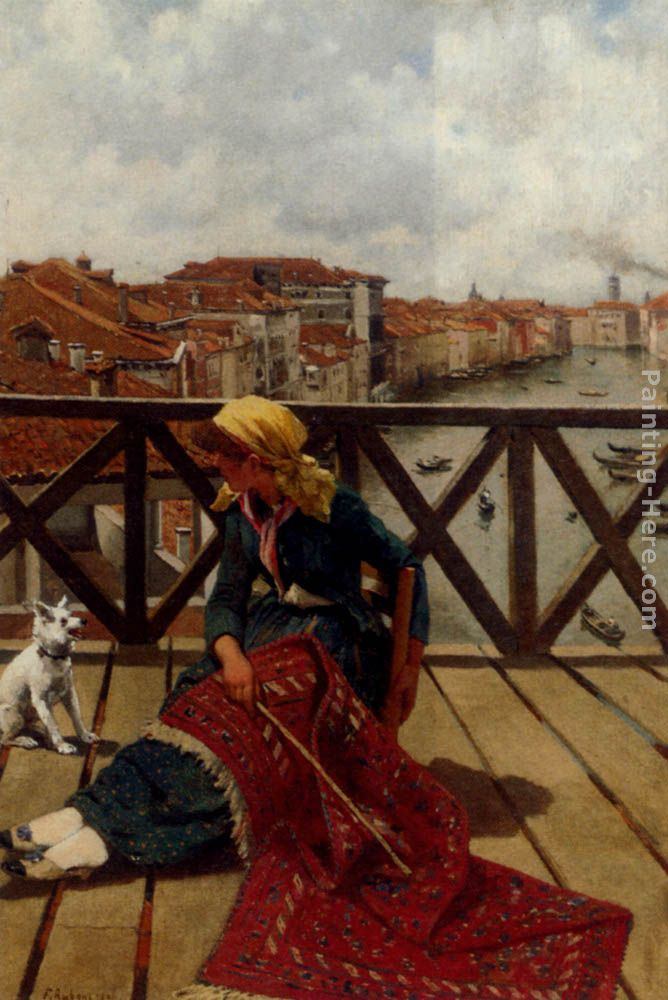 Franz Leo Ruben A Distraction On The Accademia Bridge, Venice